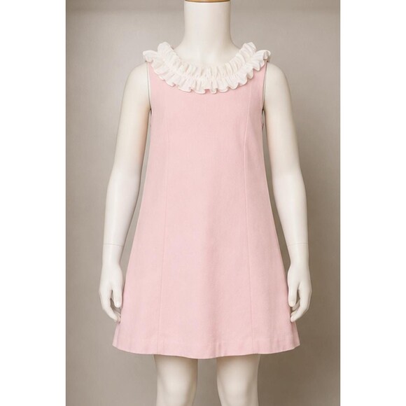 Other - Bella Bliss Girls Size 6 Pink Sleeveless A-Line Dress White Ruffle Collar Preppy
